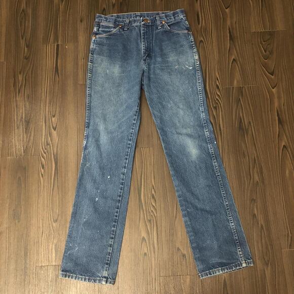 Men’s Distressed Dark Washed Wrangler Denim Jeans | 32x34 - Picture 2 of 6